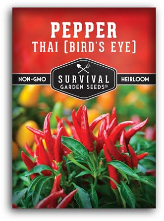 Thai Chili Pepper Seeds for Planting | Bird’s Eye Hot Peppers – Heirloom Non-GMO Hot Chilis for Spicy Cooking & Container Gardens – Survival Garden Seeds (1 Pack)