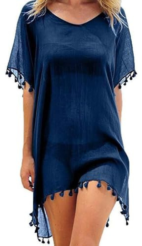 Hanaoops Copricostume da Bagno Donna Mare Scollo a V Abito da Spiaggia Chiffon Nappa Vestito Mare Copricostumi da Bagno Estivi Allentato Bikini Cover Up Costumi per Spiaggia Piscina