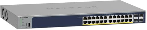 NETGEAR ( GS728TPP V3) Smart Switch Ethernet Web Manageable PoE Professionnel 28 Ports RJ45 Gigabit - Switch RJ45 24 Ports PoE Plus 380 W, 4 Ports SFP 1 Gigabit
