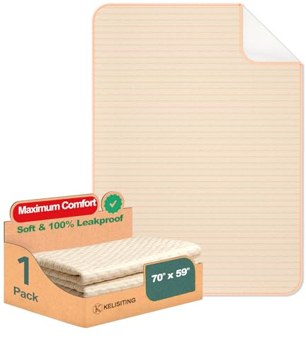 King Size Bed Pads for Incontinence Washable Waterproof, 71 x 59 (Pack of 1) - Reusable Extra Large Colored Cotton Pee Pads for Adults, Elderly, Pet, 4-Layer Underpads for Sofa,Furniture -KELISITING