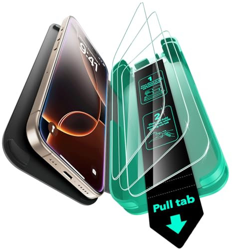 ESR 3 Packs 9H+ Tempered Glass Screen Protector for iPhone 16 Pro Max, Bubble- and Dust-Free, iPhone Tempered Glass, Military Grade Shatterproof Protection, Durable with Updated Easy Installation Tool