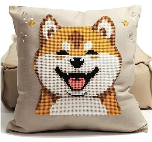 Kitquiver Knüpfkissen Set Hund Knüpfen für Anfänger Set 43X43cm Knüpfen Handarbeit Set Kissen Bastelset Knüpfen Handwerksset Kissen DIY Bastelset für Anfänger für die Sofa-Heimdekoration