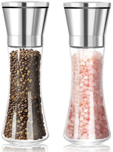 Byitin Molinillo Pimienta, Núcleo de Cerámica Grosor Ajustable Molino de Especias, Molinillo de Sal y Pimentero 2 Pack