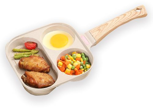 Gevvnss Sartén para Huevos de 3 Secciones para Desayuno Con Revestimiento Antiadherente - para Estufa de Gas y Cocina de Inducción