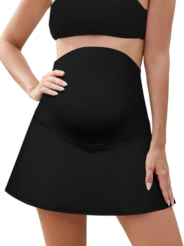 SHEKINI Faldas con volantes de maternidad falda deportiva de cintura alta sobre el vientre faldas pantalones cortos interiores, Negro , L