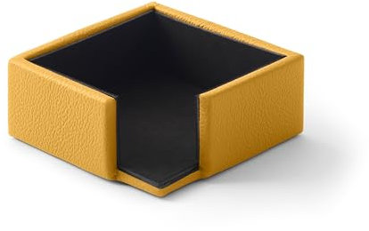 Eglooh - Atena - Notizzettel Box Echtes Leder Gelb - Zettelbox, Notizklotz, Zettelkasten für Schreibtisch und Büro - cm 11,2 x 11,2 x H.4,5 - Made in Italy