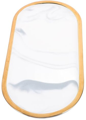 JECOMPRIS Ovaler Marmor Schminktisch Organizer Elegantes Ablage Tablett Für Schmuck Kosmetik Und Parfüm Für Badezimmer Schlafzimmer Und Büros Hochwertige Keramik Mit Goldenen Akzenten