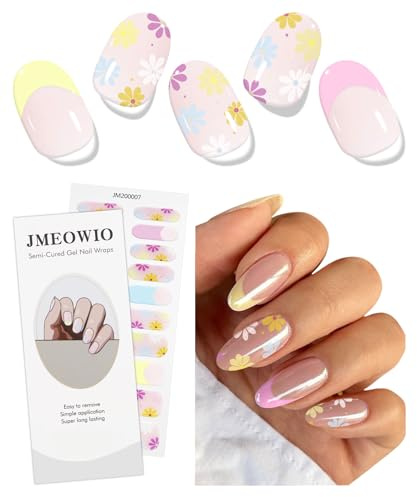 JMEOWIO Autocollant Ongles UV Fleur Colorée Semi-durci Stickers Gel Nail Art Design Manucure