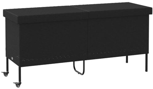 vidaXL Gartentruhe mit Rollen Schwarz 160x55x75 cm Poly Rattan
