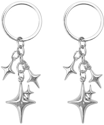 2 Stück Schlüsselanhänger Stern Y2K mit Geschenkbox, Keychain Aesthetic Cute Bag Charms Taschen Accessoire Anhänger Silber Key Chain für Handtaschen Rucksack Auto, Taschenanhänger für Damen Mädchen