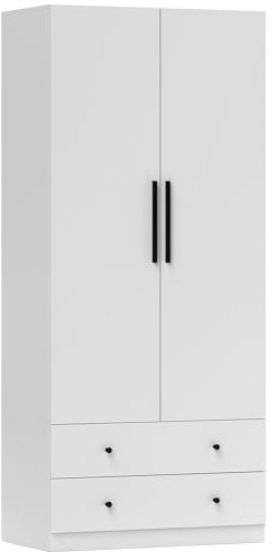 HOMCOM Kleiderschrank Mehrzweckschrank 2-türig mit Kleiderstange und 2 Schubladen Garderobenschrank für Schlafzimmer 79 x 43 x 180 cm Weiß