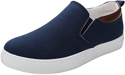Men's Wide Canvas Casual Loafers Low Top Slip on Sneakers Leisure Fashion Soft Soles Shoes Comfortable Flats Classic Sneakers Walking Shoes Blue