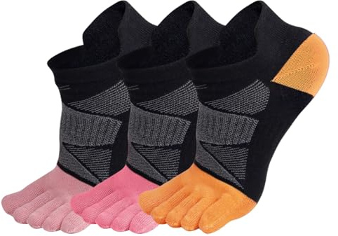 TRIWONDER 5 fingrar halkfria löparstrumpor för män kvinnor - 3 par separata ventilerande tåstrumpor för gym löpning spår fitness yoga, Rosa x 1 + Fuchsia x 1 + orange x 1, Medium