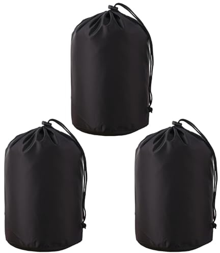 3Pcs Waterproof Drawstring Bag, Waterproof Sleeping Bag Cover & Compression Sack for Camping, The Drawstring Closure Ensures Easy Access and Storage, Hiking, Travel, Round Bottom Design, 16x32cm Black