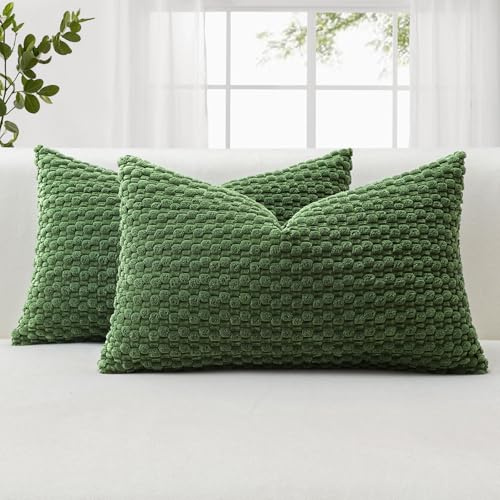JOTOM 2er Set Cord Kissenbezüge, 3D Bubble Texture Boho Zierkissenbezug Dekorative Sofakissen Dekokissen Kordsamt Kissenbezug Deko Kissenhülle für Couch Sofa Wohnzimmer (40x60cm, Moss Grün)