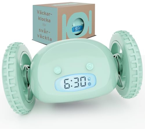 CLOCKY auf Rädern Lauter Wecker Digital Wecker Laut für tiefschläfer | Erwachsene Jugendliche Lustig für schwerhörige schwere Schläfer Weglaufen Fahrender Springen Wegrollen Geschenk, Mint