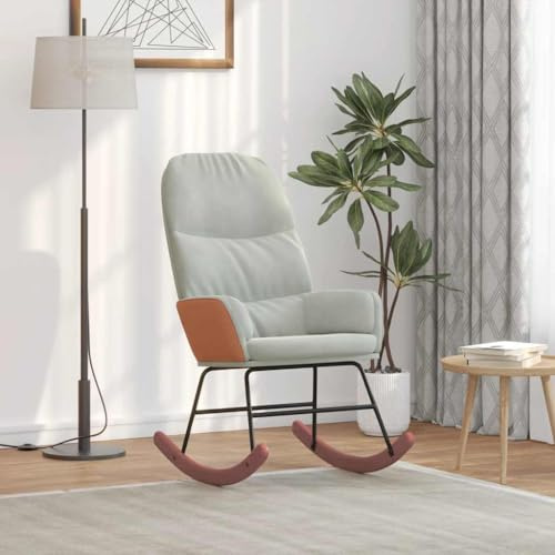 Teenpull Schaukelstuhl Hellgrau Samt, Bequemer Relaxsessel für Wohnzimmer, Schlafzimmer, Büro, Gemütliche Leseecke, Moderner Schaukelsessel mit Samtbezug, Stabile Konstruktion