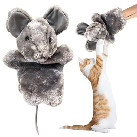 Biniveil Handpuppe Für Katzenwrestling - Mäuse Form Handpuppe Für Katzen | Interaktives Spielhandschuh zur Stressreduzierung bei Katzen, Kuschelige Beschäftigungsspielzeuge