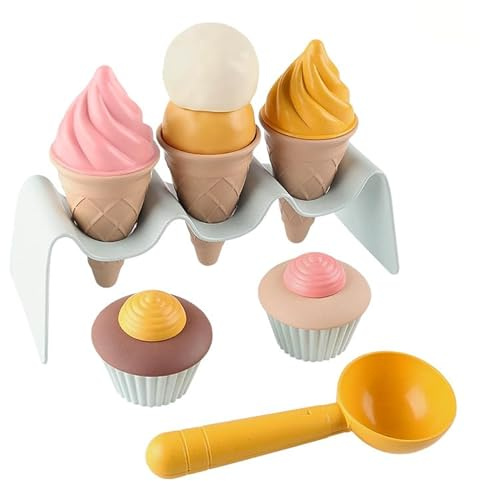 NIWWIN Ensemble de Jouets pour Enfants, Cornet de Glace et Cupcake, Jeu de Dessert avec cuillère de Service, Jouet Alimentaire en Plastique