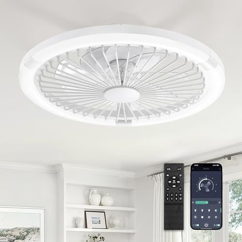 ZMISHIBO 50W Ventilateur de Plafond avec Lumière Ø50cm, 3 Couleurs, 6 Vitesses, Télécommande & Application, Mémoire, Luminosité Réglable 10-100%, Assemblage Requis, Blanc