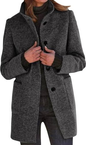 Manteau Bouclette Femme Bouillie Manteaux Sherpa Veste d'hiver Gabardine Femme Redingote Caban Vintage d'hiver D'intérieur Fourrure Manteau en Laine Bouillie Noir XL