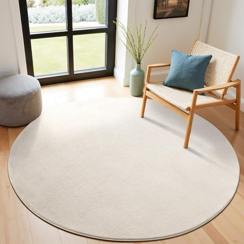 SHACOS Beige Teppich Rund 100 cm Fellteppich Kunstfell Teppich Flauschig Weicher Wohnzimmerteppich Waschbar Teppiche Anti-Rutsch-Rückseite, Felloptik, Für Fußbodenheizung geeignet