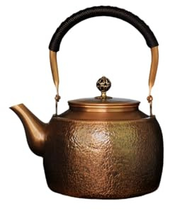 Théière en cuivre martelé faite à la main, bouilloire en cuivre pur rouge de 1,5 mm, casserole traditionnelle de 1700 ml pour plaques à gaz et à induction