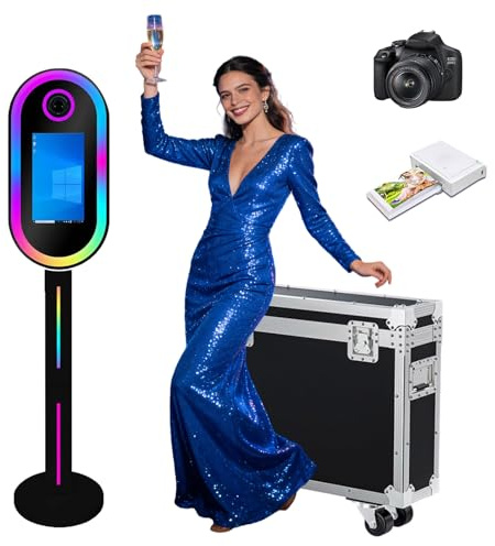 Appareil photo reflex numérique avec étui de vol, miroir avec écran tactile de 15,6 et lumière LED RVB pour fêtes, anniversaires, remise de diplôme, événements, locations (noir, ensemble complet)