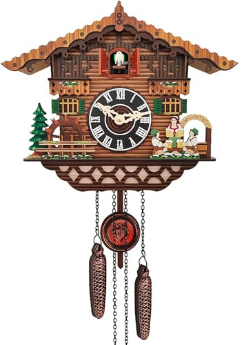 Houbobo Cuckoo Clock, Retro Brown Wooden Wall Clock with Volume Control and Night Mode, Cuckoo Clocks for Home Living Room Office Coffee Bar Decor