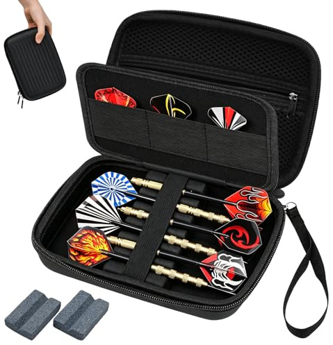 Linzerry Estuche para Dardos EVA Rígido, Bolsa para Dardos con 2 Afiladores, Caja Protectora 6Dardos Punta Acero y Plástico, Funda Transporte para Dardo, Organizador para DardosPuntas Portátil