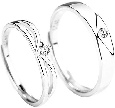 Par Matchande Ringar Custom, 925 Sterling Silver Ringar Förlovningsring Justerbar polerad kronring med Cubic Zirconia