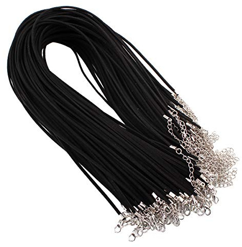 Perlin 10stk. Halsband Velour Lederband Halskette 46cm Schmuckband Kette mit Karabinerverschluss und Verlängerungskette für DIY Schmuck Herstellung (Schwarz)