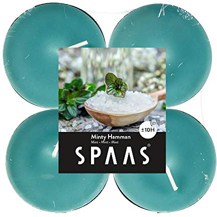 Spaas 12 x 4 Scented Maxi Tealights, Paraffin Wax, Aluminium Cup Emerald Green, D 58 mm x H 24 mm