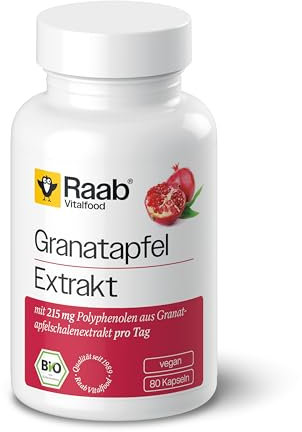 Raab Vitalfood® Bio Granatapfel Extrakt Kapseln (80 Stück) - Granatapfelschalenextrakt mit 215 mg Polyphenolen pro Tag, vegan und ohne Zusatzstoffe, Granatäpfel aus kontrolliert biologischem Anbau
