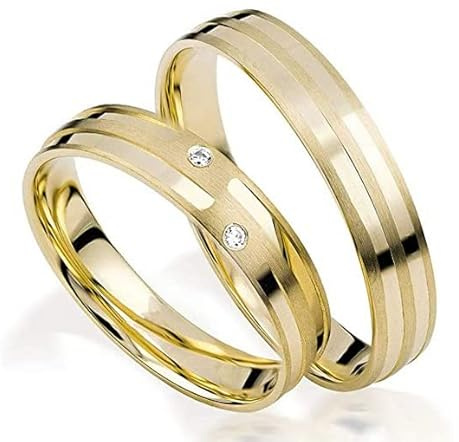 JC Trauringe Gold 585 Paarpreis Poliert & Matt I Traumhafte Eheringe breit 4 mm I Partnerringe Gelbgold mit Gravur in edler Schatulle I 2 Hochzeitsringe Herrenring & Damenring mit Steinen I J183