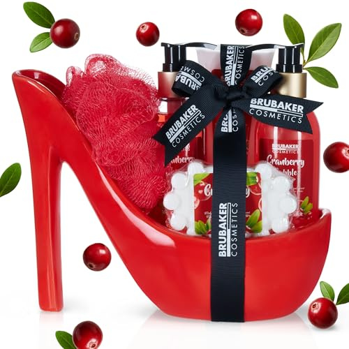 BRUBAKER Cosmetics Luxus Cranberry Beautyset - 6-teiliges Bade- und Dusch Set - Geschenkset in Keramik Stiletto Rot