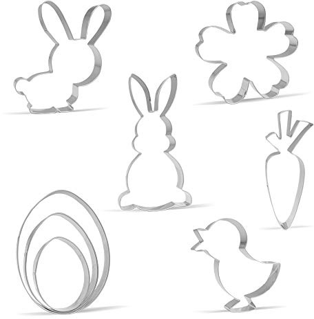 Gran juego de cortadores de galletas de Pascua - 8 piezas - conejo, conejo, flor, zanahoria, pollito, huevo de Pascua - acero inoxidable