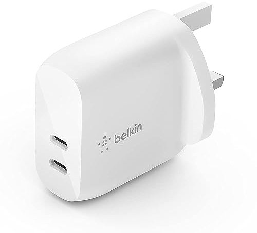Belkin 40W USB Type C PD Wall Charger (Dual USB-C Ports for 20W Per Port Fast Power Delivery Enabled Charging for iPhone 14/14 Plus, 13, 13 Pro, 13 Pro Max, Mini, iPad Pro, Galaxy, and More)
