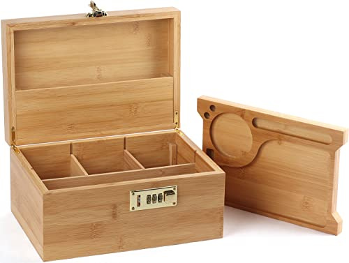 OZCHIN Large Bamboo Box with Combination Lock Decorative box for Home Great Christmas Xmas Gifts for Men Women Storage Lockbox with Tray (Nature)