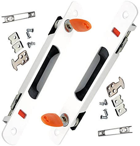 ZHEHUA Serrure de Porte Coulissante, Lot de 2 poignées de porte coulissante en verre,montage encastré, à clé, Poignée Invisible pour Intérieur Portes Escamotables blanc, Blanche