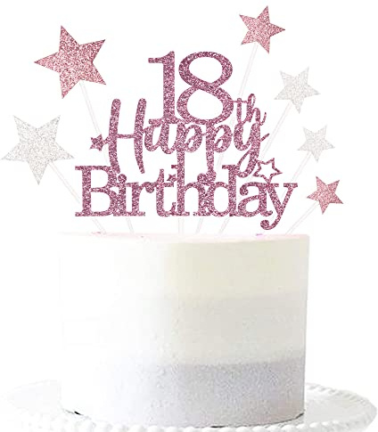 Pargleev Glittery 18th Happy Birthday Cake Topper with Star,18 Birthday Cake Toppers Party Decorations Party Supplies for Girls Rose Gold