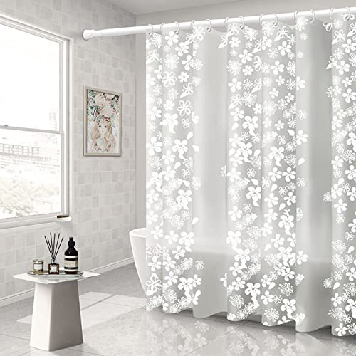 Whoiy Duschvorhang Waschbar Weiß, Duschvorhang Durchsichtig 300X200 Extra Lang Peva Blume Schneeflocke Badewanne Shower Curtains Antischimmel