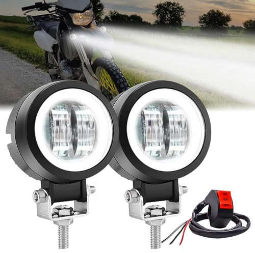 Ygmylandbb Fari per moto LED 12V/24V Fari fendinebbia Moto Led Luci ausiliarie Luci LED Addizionali Moto DRL Angelo Occhi 20W 3 (Includere interruttore) 2 pezzi