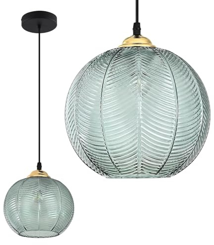 KCO Pendelleuchte Grün Ø20cm mit Geripptem Glas, E27 Inklusive Birne, Modern für Kücheninsel & Esstisch