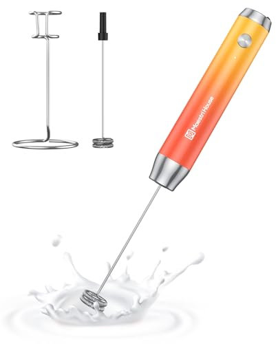 Maestri House Montalatte Elettrico, Impermeabile Portatile Frullino Montalatte Cappuccinatore Elettrico, Potente Frullatore in Acciaio Inox per Latte, Matcha, Cappuccino, LunaFro(Con Stand)