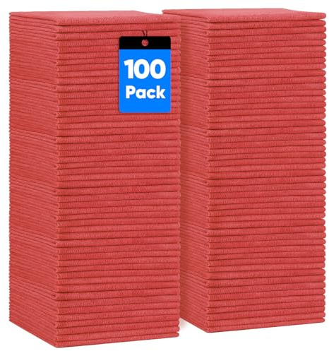 HOMEXCEL Red Shop Lot de 100 chiffons de nettoyage réutilisables en microfibre pour voitures, maison et cuisine, chiffons de nettoyage très absorbants, 29,2 x 29,2 cm
