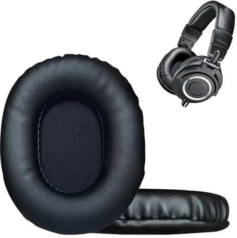 UOGWA Ersättande öronkuddar för Technica ATH M50X, M50XBT, M50RD, M40X, M30X, M20X, MSR7, SX1, öronkuddar av mjukt protein läder, skum med hög densitet, svart