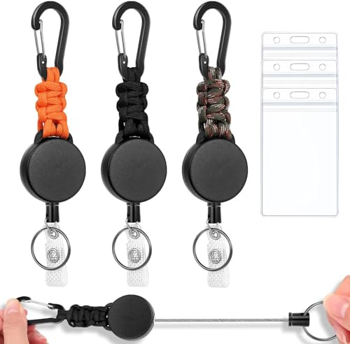 Yolistar 3Pcs Llavero Retráctil con Clip,Llavero Extensible Retractil Cable,Mosquetón para Soporte de Tarjeta ID,Llave Reel con 61 cm de Alambre