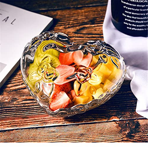 OQHAIR Bandeja Transparente con Forma de corazón de Cristal Rosa para Frutas, Grabado Floral, nueces, ensaladera, Platos para Aperitivos, vajilla para Amantes (Color: A, tamaño: 6.3 x 4.9