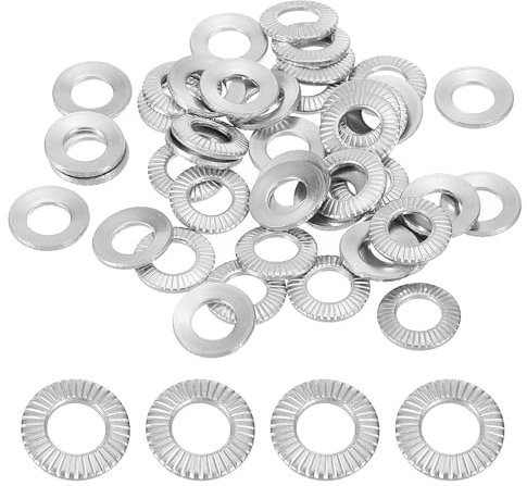 PATIKIL 304 Stainless Steel Flat Washers, 50 Pack M5x10mm Belleville Spring Disc Washer Conical Knurled Metric Gasket for Automotive Industrial Construction